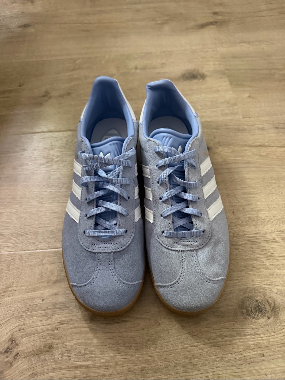 Adidas Light Blue Suede mens sneakers with White Stripes